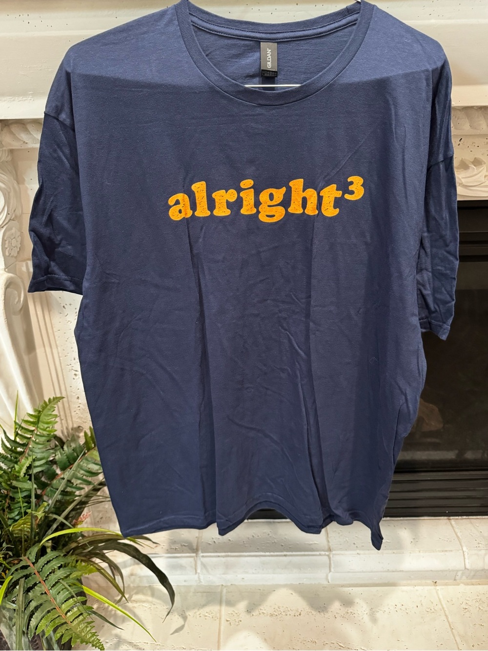 Gildan Navy Blue 'alright³' Graphic Tee with Yellow Print